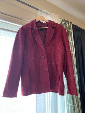 Women's Suede Blazer Jacket in Deep Burgundy